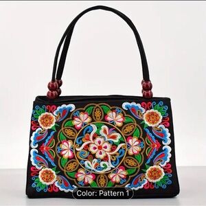 Floral Embroidery Tote Bag, Fashionable Double Layer Zipper Canvas Bag for Women